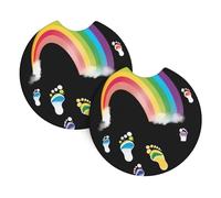 2-Pack Car Coasters WHJSSF Footprints On The Rainbow Picture Auto Accessories Spill-Resistant Quick-Drying Suitable for Cars Trucks, and Boats