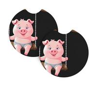 2-Pack Car Coasters WHJSSF Pink Pig On The Swing Picture Auto Accessories Spill-Resistant Quick-Drying Suitable for Cars Trucks, and Boats