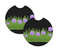 2-Pack Car Coasters WHJSSF Purple Flowers On The Grass Picture Auto Accessories Spill-Resistant Quick-Drying Suitable for Cars Trucks, and Boats