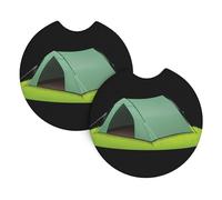 2-Pack Car Coasters WHJSSF Tent On The Grassland Picture Auto Accessories Spill-Resistant Quick-Drying Suitable for Cars Trucks, and Boats