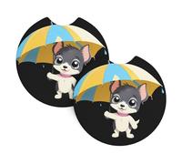 2-Pack Car Coasters WHJSSF The Little Dog with an Umbrella Picture Auto Accessories Spill-Resistant Quick-Drying Suitable for Cars Trucks, and Boats