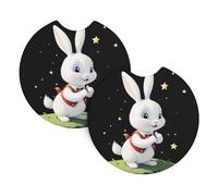 2-Pack Car Coasters WHJSSF White Rabbit Picking Stars Picture Auto Accessories Spill-Resistant Quick-Drying Suitable for Cars Trucks, and Boats