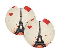 2 Pack Car Cup Holder Coaster Eiffel Tower Heart Airplane Pattern Car Cup Coaster Universal Automotive Cup Mat Waterproof Non-Slip Cup Holders Car Interior Accessories for Women Men Cup Pad