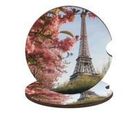 2 Pack Car Cup Holder Coaster Paris Eiffel Tower Flower Car Cup Coaster Universal Automotive Cup Mat Waterproof Non-Slip Cup Holders Car Interior Accessories for Women Men Cup Pad