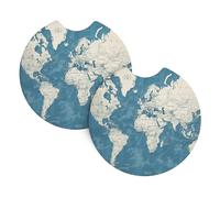 2 Pack Car Cup Holder Coasters 2.7 Inch Universal Anti-Slip Shockproof Car Cup Holder Insert Blue map of The World Car Coasters Drink Coasters Cup Holder Coasters for Car Accessories