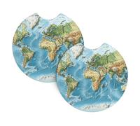 2 Pack Car Cup Holder Coasters 2.7 Inch Universal Anti-Slip Shockproof Car Cup Holder Insert World Map Car Coasters Drink Coasters Cup Holder Coasters for Car Accessories