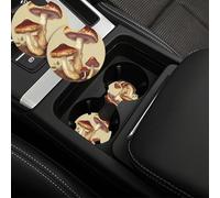 2 Pack Car Cup Holder Coasters 2.7" Universal Insert Car Coaster with A Finger Notch Non-Slip Drink Coaster Vintage Edible Mushrooms Cute Car Cup Mat Pads Car Interior Assecories