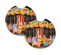2-Pack Car Cup Holder Coasters Carousel In Romantic Atmosphere Prints Beverage Pad Non-Slip Universal Fit Car Cup Holder Coaster, For Auto, Most Vehicles, Suv, 6.9cm