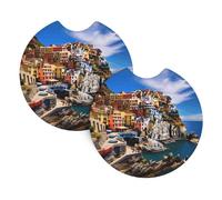 2-Pack Car Cup Holder Coasters Manarola Italy Cinque Terre Coastal Town Drink Mat Non-Slip Universal Fit Neoprene Cup Pad, For Most Vehicles, Suv, Truck, 6.9cm