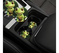 2 Pack Car Cup Holder Coasters with Finger Notch, Cute Frog Car Coaster 2.7 Inch Universal Auto Insert Coaster Absorbent Anti Slip Auto Cup Mat Interior Accessories for Women Men