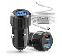 [2-Pack] Car Lighter USB Adapter, 52.5W Dual Port USB Car Charger for iPhone 17 16 Pro Max Samsung S26 S25, 30W PD Fast Charging Car Charger Adapter (Cable Included)