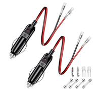 2 Pack Car Replacement Cigarette Lighter Male Plug, 12V/24V Car Plug with Leads, 15A Fuse Protection, LED Indicator, Cigar Female Socket Plug Extension Cable for Motorcycle, Car, Tractor