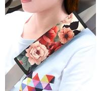 2 Pack Car Seatbelt Covers Red and pale pink flowers Harness Pads Pram Strap Covers Backpack Shoulder Pad Automotive Seat Belt Cushion Pad Cover for Car Seat Belt Protect Your Neck and Shoulder