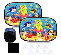 2 Pack Car Side Window Shades for Baby, Ocean World Car Sun Shade Static Cling Rear Sunshades, Universal Window Blinds Screen for Most Vehicles, Glare Shield UV Rays Protection for Kids Adults Pets
