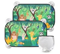 2 Pack Car Sun Shade for Baby,UV Protection Car Window Shades for Kids,52x31cm Sun Visor with Cute Animal Motifs,Self-Adhesive & 8 Suction Cups,Sun Glare and Heat Blocking for Children and Adults