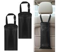 2 Pack Car Trash Bag Hanging Washable Back Seat Car Garbage Bag with Top Elastic Vent & Sticky Strap Bottom Opening, Garbage Can with Waterproof Oxford,Detachable Trash Can for Cars,Travelling,Outdoor
