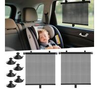 2 Pack Car Window Shades for Baby Car Sun Shade for Baby Retractable Roller Sunshade Car Blinds for Children for UV and Sun Glare Protection | Baby Travel Accessories (15"x17")