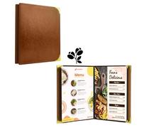 2-Pack Caramel Faux Leather Menu Covers - 8.5 x 11 Inch Menu Book with 2 Pages for 4 Views - Perfect for Wine Lists, Drinks, and Menus - Stylish and Durable Menu Holder