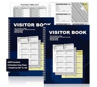 2 Pack Carbonless Confidential Visitor Sign in Book A4 GDPR Compliant with 100 Duplicate Perforated 90 X 60MM Badge Inserts Visitor Management Hidden Name Sign in Sheets for School Reception