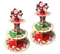 2 Pack Cardboard Cake Stand, 3 Tier Christmas Lace Cupcake Stand Reusable Serving Tray Pastry Display Tower for Birthday Baby Shower Tea Party, Christmas Food Display, Parties & Bakery (Penguin)