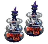 2 Pack Cardboard Cake Stand, 3 Tier Halloween Lace Cupcake Stand Reusable Serving Tray Pastry Display Tower for Birthday Baby Shower Tea Party, Halloween Food Display, Parties & Bakery (Black Kitten)