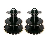 2 PACK Cardboard Cake Stand, 3 Tier Paper Dessert Round Cupcake Holder Tower Disposable Pastry Stand for Birthday, Afternoon Tea, Wedding Party Anniversary Christening Fruit Desserts Display (Black)