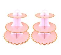 2 PACK Cardboard Cake Stand, 3 Tier Paper Dessert Round Cupcake Holder Tower Disposable Pastry Stand for Birthday, Afternoon Tea, Wedding Party Anniversary Christening Fruit Desserts Display (Rose)