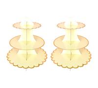 2 PACK Cardboard Cake Stand, 3 Tier Paper Dessert Round Cupcake Holder Tower Disposable Pastry Stand for Birthday, Afternoon Tea,Wedding Party Anniversary Christening Fruit Desserts Display(Yellow)