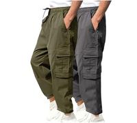 2 Pack Cargo Trousers for Men UK Clearance,Work Trousers Mens Regular Fit Mid Rise Tactical Combat Work Trousers Casual Smart Chinos Elasticated Waist Walking Stretch Cargo Pants with Pockets