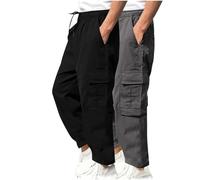 2 Pack Cargo Trousers for Men UK Clearance,Work Trousers Mens Regular Fit Mid Rise Tactical Combat Work Trousers Casual Smart Chinos Elasticated Waist Walking Stretch Cargo Pants with Pockets