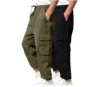 2 Pack Cargo Trousers for Men UK Clearance,Work Trousers Mens Regular Fit Mid Rise Tactical Combat Work Trousers Casual Smart Chinos Elasticated Waist Walking Stretch Cargo Pants with Pockets