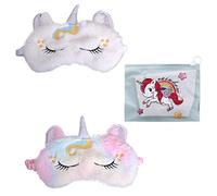 2-Pack Cartoon Animal Pattern Eye Masks with 1 Scrub Zipper Bag, Sleeping Eye Masks for Kids, Cute 3D Plush Eye Masks, Travel Breathable Eye Masks for Kids, Adults, Women