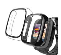 [2-Pack] Case Compatible with XPLORA X5 Play Screen Protector, PC Ultra-Thin All-around Protective Cover built-in Tempered Glass compatible with XPLORA X5 Play Kid Smartwatch,Black+Clear