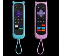 [2 Pack] Case Cover Compatible with Roku TV Remote, Protective Silicone Case with Cute Cat Ears (Glow in The Dark)