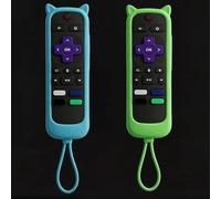 [2 Pack] Case Cover Compatible with Roku TV Remote, Protective Silicone Case with Cute Cat Ears (Glow in The Dark)