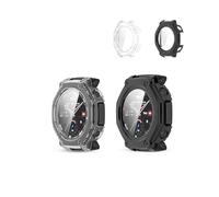 2 Pack,Case for Amazfit T-Rex 3 Pro 48mm,daunke Ultra Slim Full Coverage Hard PC + Tempered Screen Film Proctective Cover,Shockproof,Scratch Resistant,Sturdy and Durable,Transparent+Black