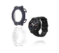 (2 Pack) Case for Amazfit T-REX 3 pro Smartwatch 48mm, yystao Hard PC Case Cover with 9H Tempered Glass Screen Protector, Full Coverage Integrated, Blue & Clear