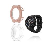 (2 Pack) Case for Amazfit T-REX 3 pro Smartwatch 48mm, yystao Hard PC Case Cover with 9H Tempered Glass Screen Protector, Full Coverage Integrated, Pink & Clear