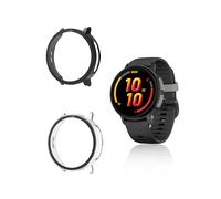 (2 Pack) Case for Garmin Bounce 2 Smartwatch, yystao Hard PC Case Cover with 9H Tempered Glass Screen Protector, Full Coverage Integrated, Black & Clear