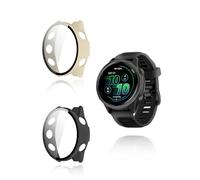 (2 Pack) Case for Garmin® Forerunner® 570, 42mm Smartwatch, yystao Hard PC Case Cover with 9H Tempered Glass Screen Protector, Full Coverage Integrated, Black & White