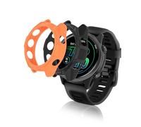 (2 Pack) Case for Garmin® Forerunner® 570, 42mm Smartwatch, yystao TPU Hollowed Armor Watch Cover Compatible with Garmin Forerunner 570, Shock Absorption, Lightweight, Black & Orange