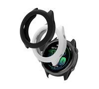 (2 Pack) Case for Garmin Forerunner 570 47MM Premium Running Smartwatch,Leather Texture Design PU Thin Lightweight Bumper Cover Protector for Garmin Forerunner 570,(White + Black)