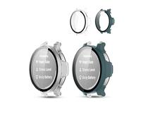 2 Pack,Case for Garmin Lily 2 Active,daunke Ultra Slim Full Coverage Hard PC + Tempered Screen Film Proctective Cover,Shockproof,Scratch Resistant,Sturdy and Durable,Transparent+Green