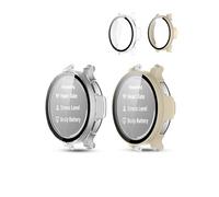 2 Pack,Case for Garmin Lily 2 Active,daunke Ultra Slim Full Coverage Hard PC + Tempered Screen Film Proctective Cover,Shockproof,Scratch Resistant,Sturdy and Durable,Transparent+Ivory white