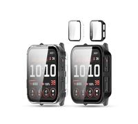 2 Pack,Case for Garmin Venu X1,daunke Ultra Slim Full Coverage Hard PC + Tempered Screen Film Proctective Cover,Shockproof,Scratch Resistant,Sturdy and Durable,Transparent+Black