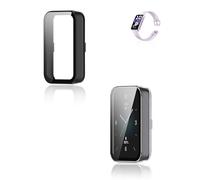 (2 Pack) Case for HONOR BAND 10, yystao Hard PC Case Cover with 9H Tempered Glass Screen Protector Full Coverage Integrated Protective Cover, Black & Transparent