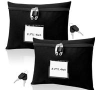 2 Pack Cash Bag with Lock and 2 Keys - 11.4 x 8.3 inch Canvas Money Bag - Black