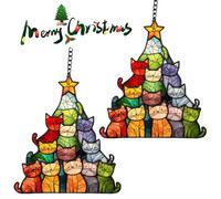 2 Pack Cat Christmas Ornaments, Cute Christmas Cat Decor for Tree, Christmas Trees Decor with Colorful Cats, Garden, Christma Tree Winter Holiday Xmas Gift for Cats Lovers