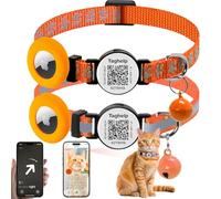 2 Pack Cat Collar Airtag Holder with Bells, Kitten with Apple Airtag Holder for Cats with Smart ID tag QR Code,Adjustable Reflective Cat Collar with Breakaway Buckle for Girl Boy Cats(Orange)