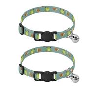 2 Pack Cat Collar Cute Green Frogs Dog Bell Collar, Adjustable Length 10.6" to 17.1"
